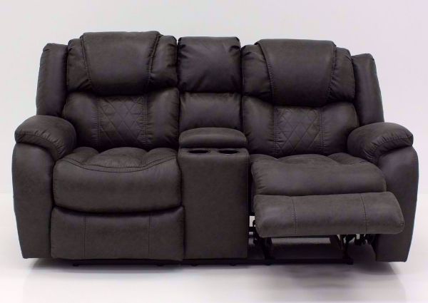 Gray Daytona Reclining Loveseat, Front Facing with One Recliner Open | Home Furniture Plus Bedding