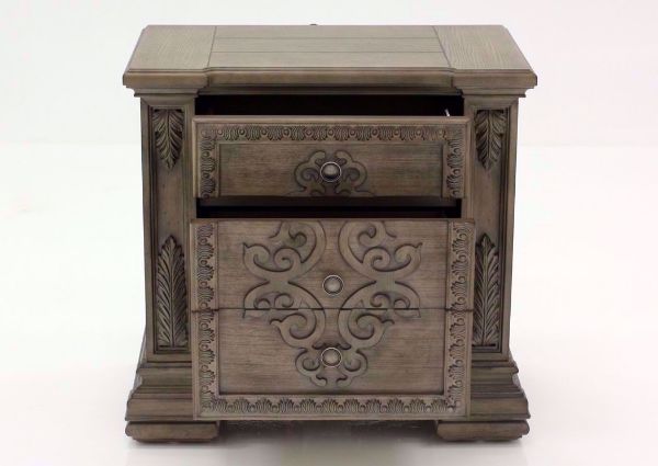 Taupe Brown Maria Nightstand Facing Front With the Drawers Open | Home Furniture Plus Mattress