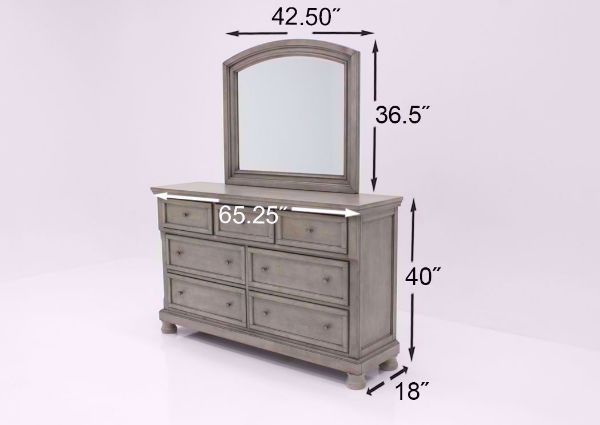 Light Gray Lettner Bedroom Set by Ashley Furniture Showing the Dresser with Mirror Dimensions | Home Furniture Plus Bedding
