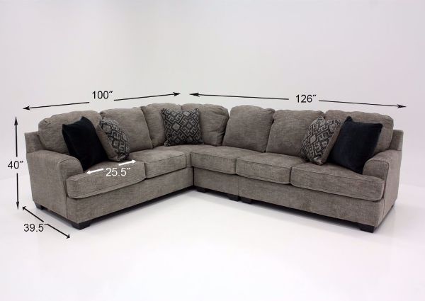 Measurement Details of the Brown Bovarian Sectional Sofa - Right Facing by Ashley Furniture | Home Furniture Plus Bedding
