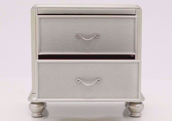 Metallic Silver Regency Nightstand Facing Front With the Drawers Open | Home Furniture Plus Mattress