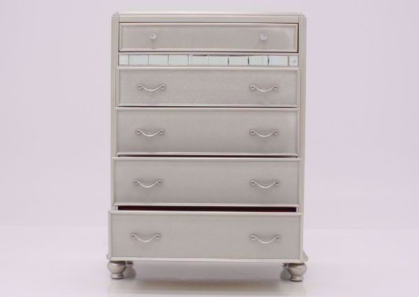 Silver Metallic Regency Chest of Drawers Facing Front with the Drawers Open | Home Furniture Plus Bedding