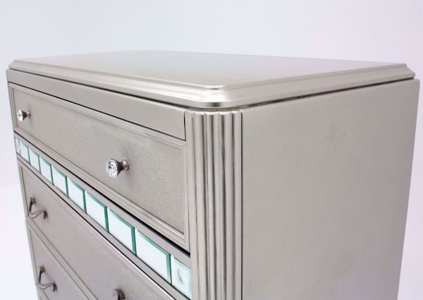 Silver Metallic Regency Chest of Drawers Top of the Chest Details | Home Furniture Plus Bedding