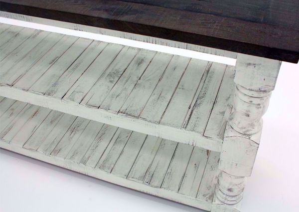 White Two-Tone Martha Sofa/Console Table Showing the Lower Shelf | Home Furniture Plus Mattress