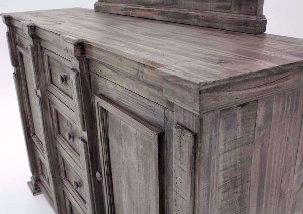 Weathered Gray Maverick Dresser with Mirror at an Angle Showing the Dresser Front Detail | Home Furniture Plus Bedding