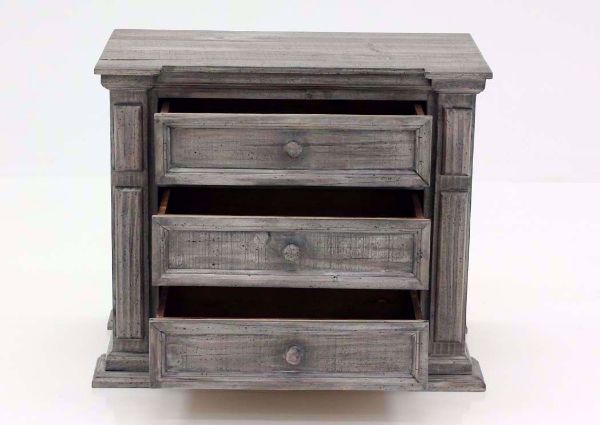 Weathered Gray Maverick Nightstand Facing Front With the Drawers Open | Home Furniture Plus Mattress