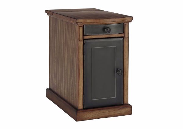 Laflorn Chairside End Table by Ashley Furniture with Brown Overall and Dark Gray Drawer and Door | Home Furniture Plus Bedding