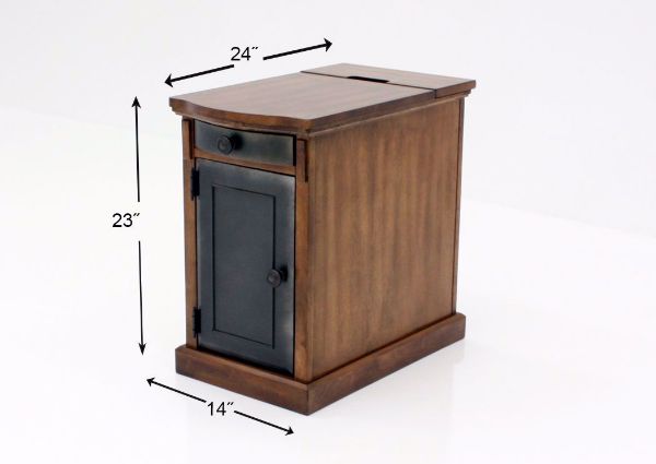 Dimension Details on the Laflorn Chairside End Table by Ashley Furniture with Brown Overall and Dark Gray Drawer and Door | Home Furniture Plus Bedding