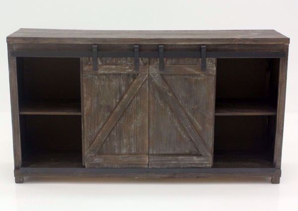 Braxton TV Stand, Barnwood Brown, Front Facing, Barn Doors Center | Home Furniture Plus Bedding