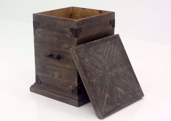 Barnwood Brown Carson Storage End Table at an Angle With the Top Off | Home Furniture Plus Bedding