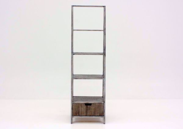 Rustic Gray Ladder Bookcase Facing Front With the Drawer Open | Home Furniture Plus Bedding