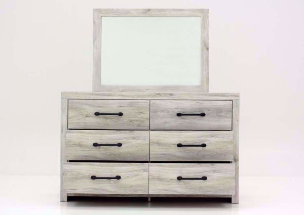 Whitewash White Cambeck Dresser with Mirror by Ashley Furniture Front Facing with the Drawers Open | Home Furniture Plus Mattress