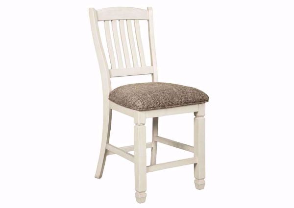 Angle View of the Antique White Bolanburg Barstool by Ashley Furniture at an Angle | Home Furniture Plus Mattress