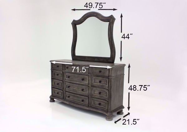 Gray Pecan Lake Way Bedroom Set Showing the Dresser and Mirror Dimensions | Home Furniture Plus Mattress Store