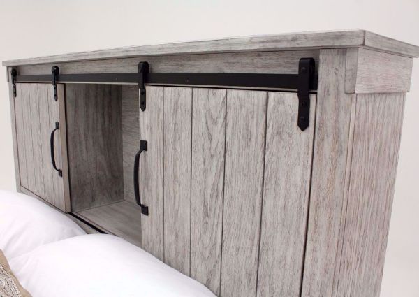 Distressed White Scott Queen Size Storage Bed by Elements Showing the Storage Headboard | Home Furniture Plus Mattress