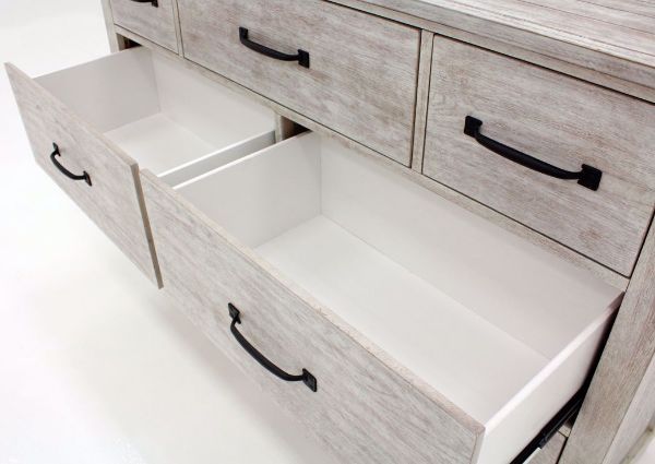 Distressed White Scott Dresser with Mirror by Elements Showing the Painted Middle Drawers | Home Furniture Plus Mattress