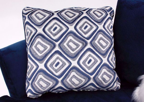 Navy Groovy Swivel Chair by Albany Showing the Blue Patterned Pillow | Home Furniture Plus Mattress