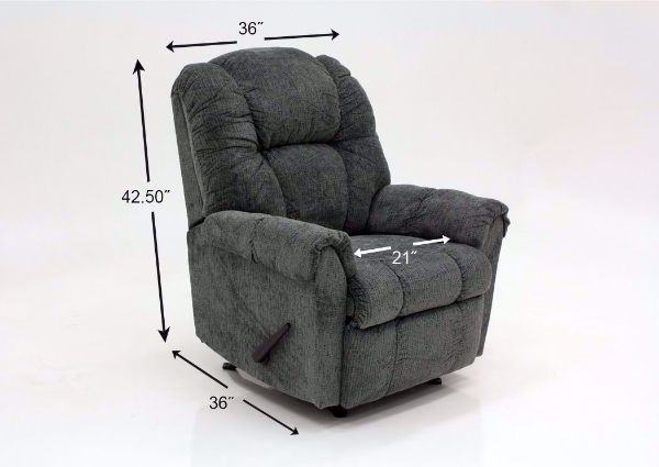 Slate Gray Ruben Rocker Recliner by Franklin Showing the Dimensions | Home Furniture Plus Mattress