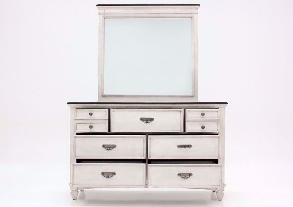 Off White Sawyer Dresser with Mirror by Crownmark Facing Front with the Drawers Open | Home Furniture Plus Mattress