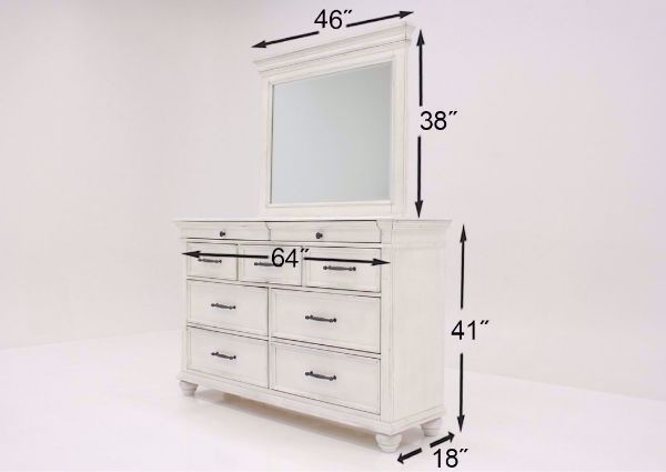 Dimension Details on the White Kanwyn Dresser with Mirror by Ashley Furniture | Home Furniture Plus Bedding