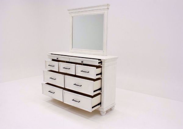 Angled View With the Drawers Open on the White Kanwyn Dresser with Mirror by Ashley Furniture | Home Furniture Plus Bedding