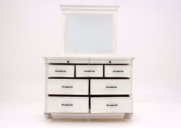 Front Facing View With the Drawers Open on the White Kanwyn Dresser with Mirror by Ashley Furniture | Home Furniture Plus Bedding