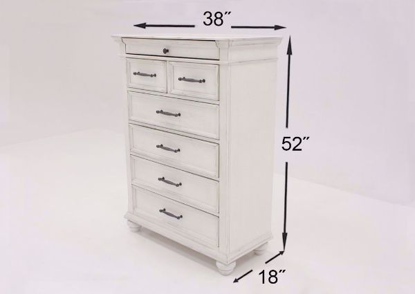 Distressed White Kanwyn Chest of Drawers by Ashley Showing the Dimensions | Home Furniture Plus Mattress