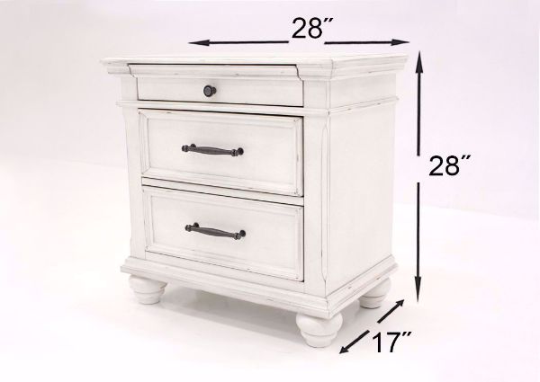 Distressed White Kanwyn 3 Drawer Nightstand by Ashley Showing the Dimensions | Home Furniture Plus Mattress