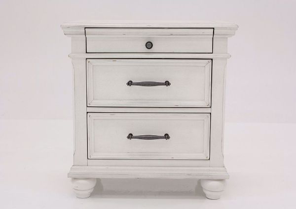 Distressed White Kanwyn 3 Drawer Nightstand by Ashley Facing Front | Home Furniture Plus Mattress