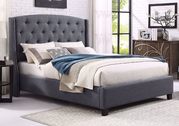 Room View of the Eva King Size Upholstered Bed in Gray by Crown Mark, Intl. | Home Furniture Plus Mattress