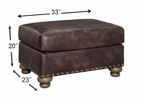 Dimension Details for Nicorvo Ottoman by Ashley Covered in Brown Upholstery | Home Furniture Plus Bedding