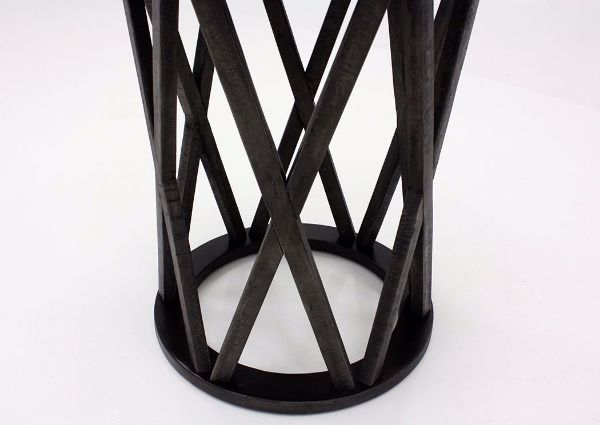 Close Up of the Base Design of the Sharzane End Table by Ashley with Dark Gray Finish | Home Furniture + Bedding
