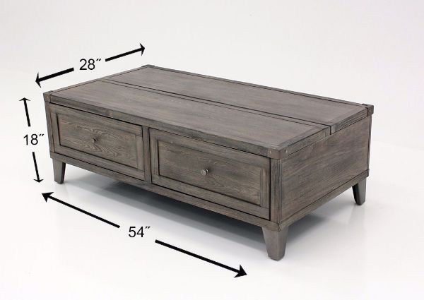 Dimension Details on the Slightly Angled Chaxney Coffee Table by Ashley with 2 Storage Drawers | Home Furniture Plus Bedding