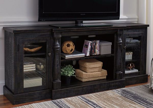 Distressed Black Mallacar TV Stand by Ashley Furniture in Room Setting | Home Furniture Plus Mattress