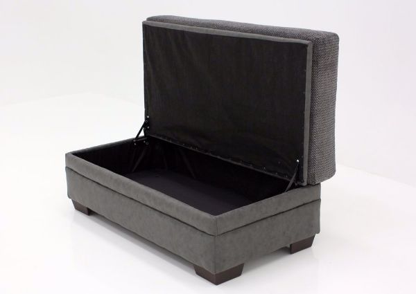 Gray Akan Storage Ottoman at an Angle with the Lid Open | Home Furniture Plus Bedding
