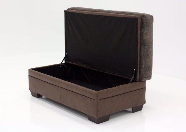 Brown Akan Storage Ottoman at an Angle with the Lid Open | Home Furniture Plus Bedding