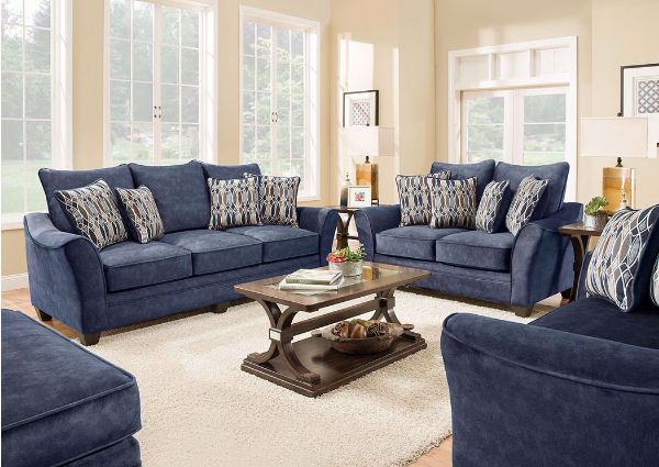 Navy Blue Athena Sofa Set by American Furniture in a Room Setting | Home Furniture Plus Bedding
