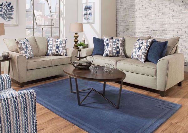 Gray Alamo Sofa Set by Simmons Upholstery. Includes Sofa, Loveseat and Chair and Accent Pillows| Home Furniture Plus Bedding