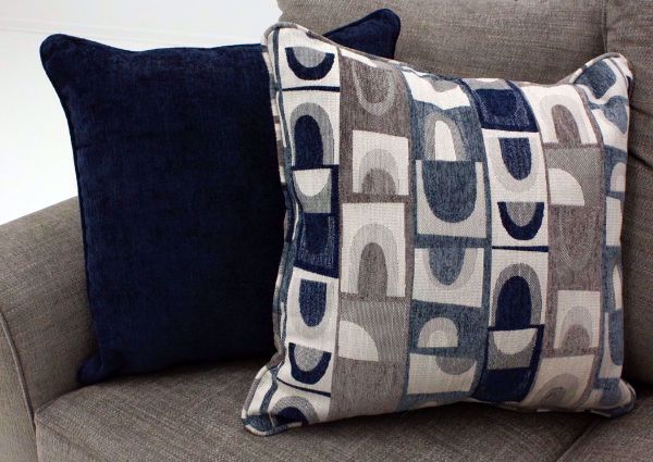 Two Accent Pillows, Solid Navy and Patterned Designs, Included in Alamo Sofa Set by Simmons Upholstery | Home Furniture Plus Bedding