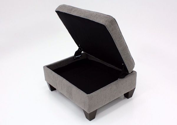 Smoke Gray Surge Storage Ottoman by Lane at an Angle with the Lid Open | Home Furniture Plus Mattress