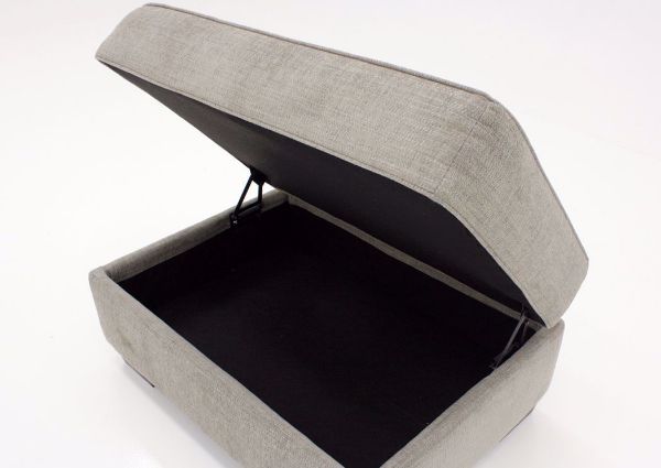 Gray Alamo Storage Ottoman by Lane at an Angle with the Lid Open | Home Furniture Plus Mattress