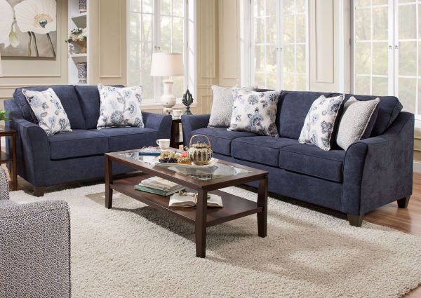 Dark Blue Prelude Sofa Set by Simmons Upholstery Includes Sofa, Loveseat and Chair | Home Furniture + Mattress