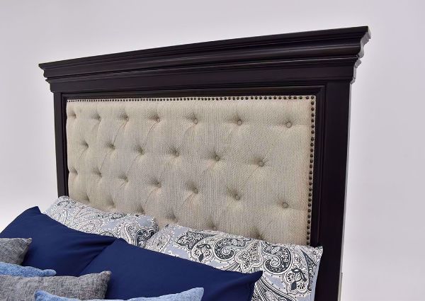 Dark Brown Brynhurst Upholstered Queen Size Bed by Ashley Furniture Showing the Upholstered Headboard | Home Furniture Plus Mattress