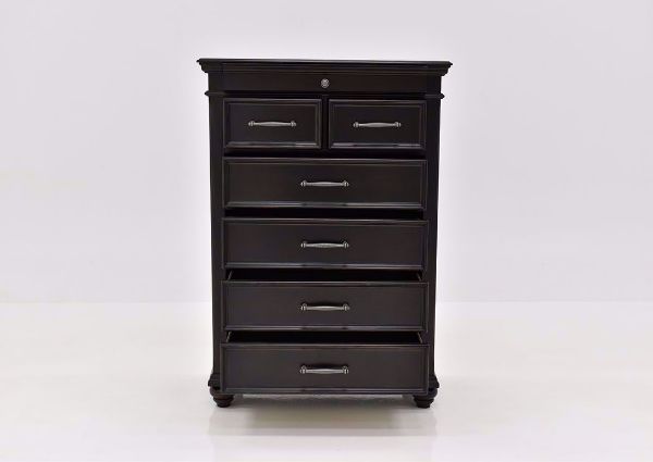 Dark Brown Brynhurst Chest of Drawers by Ashley Furniture Facing Front with the Drawers Open | Home Furniture Plus Mattress