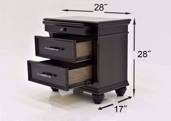 Dark Brown Brynhurst Nightstand by Ashley Furniture Showing the Dimensions | Home Furniture Plus Mattress