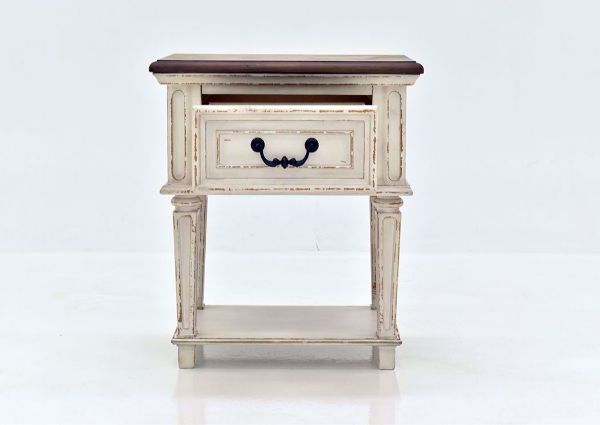 Antique White Realyn Nightstand by Ashley Furniture Facing Front With the Drawer Open | Home Furniture Plus Mattress
