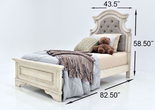 Antique White Realyn Upholstered Twin Bed by Ashley Furniture  Showing the Dimensions | Home Furniture Plus Mattress