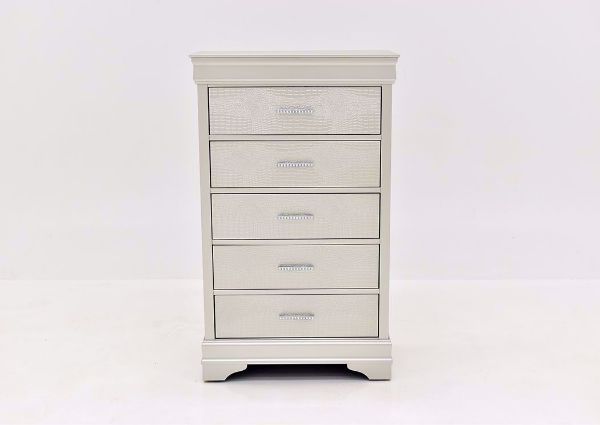 Silver Metallic Amalia Chest of Drawers by Crown Mark Facing Front | Home Furniture Plus Mattress