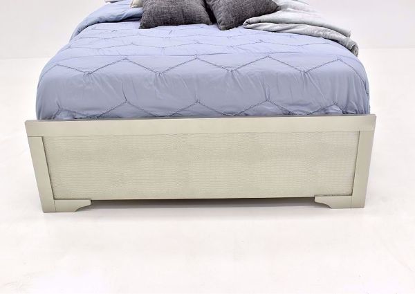 Silver Metallic Amalia Queen Size Upholstered Bed by Crown Mark Showing the Footboard | Home Furniture Plus Mattress