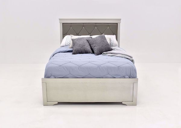 Silver Metallic Amalia King Size Upholstered Bed by Crown Mark Facing Front | Home Furniture Plus Mattress